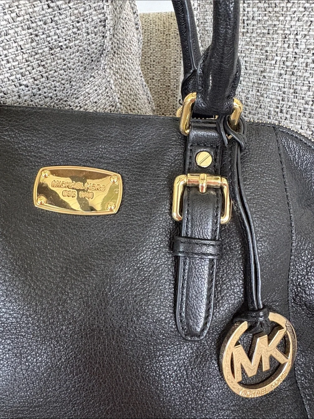 Michael Kors Black Leather Satchel with Gold Hardware